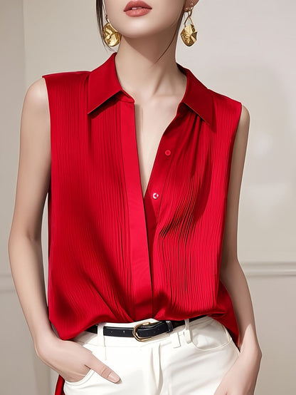 Women’s Sleeveless Satin Button Top Marry Lou
