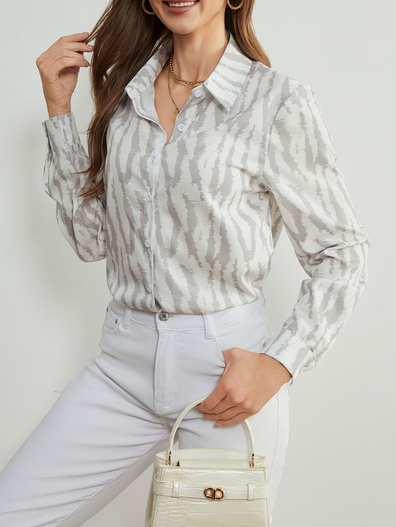 Women’s Geometric Print Long Sleeve Blouse Marry Lou