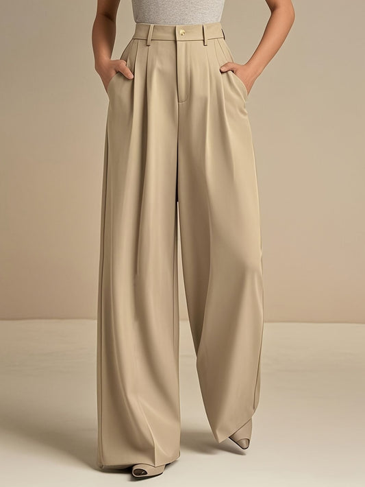 Women’s Elegant Beige Wide-Leg Pants Marry Lou