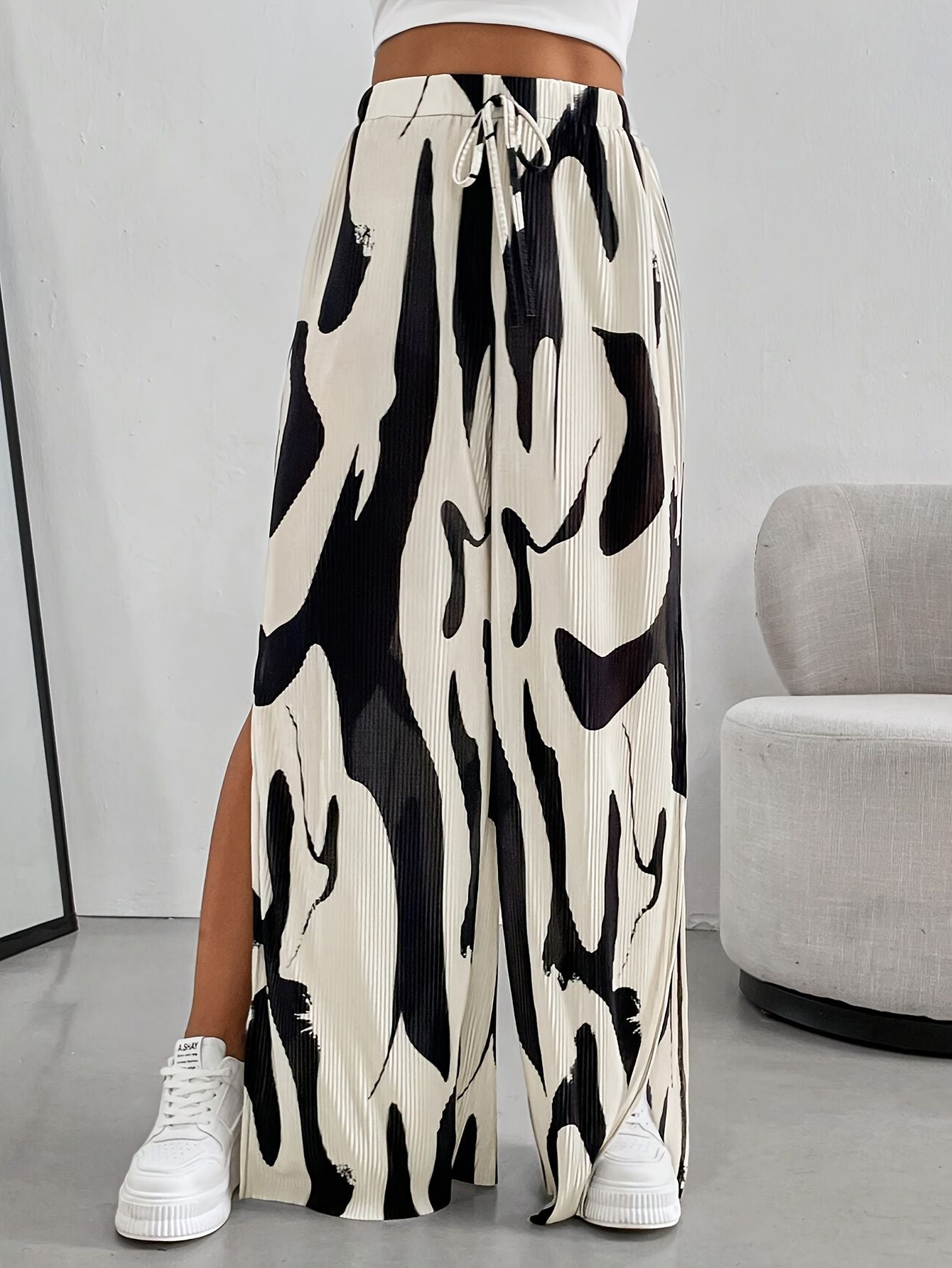 Women’s Wide-Leg Pants with Abstract Print Marry Lou