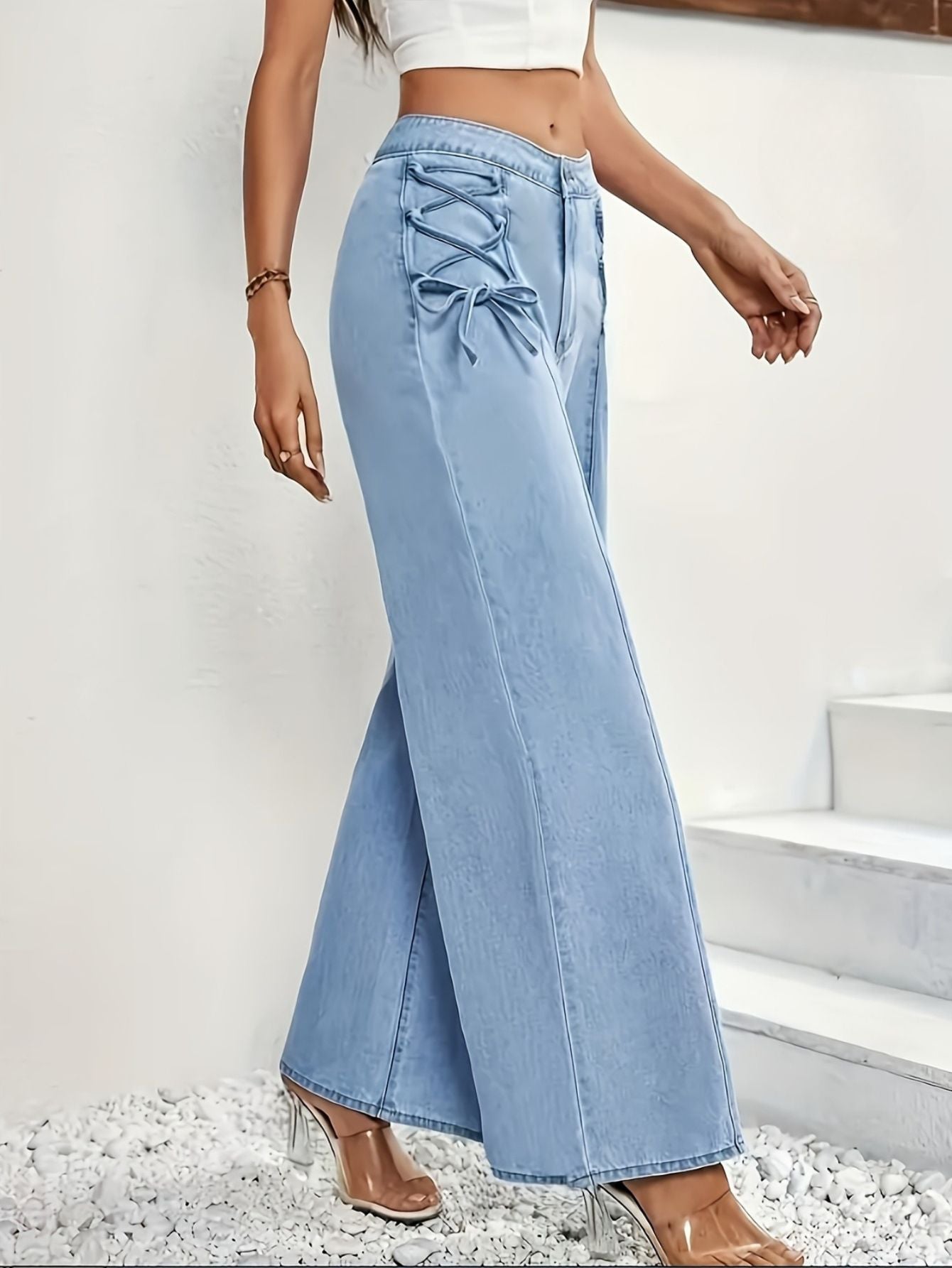 Women’s High-Waist Wide-Leg Jeans with Tie Marry Lou