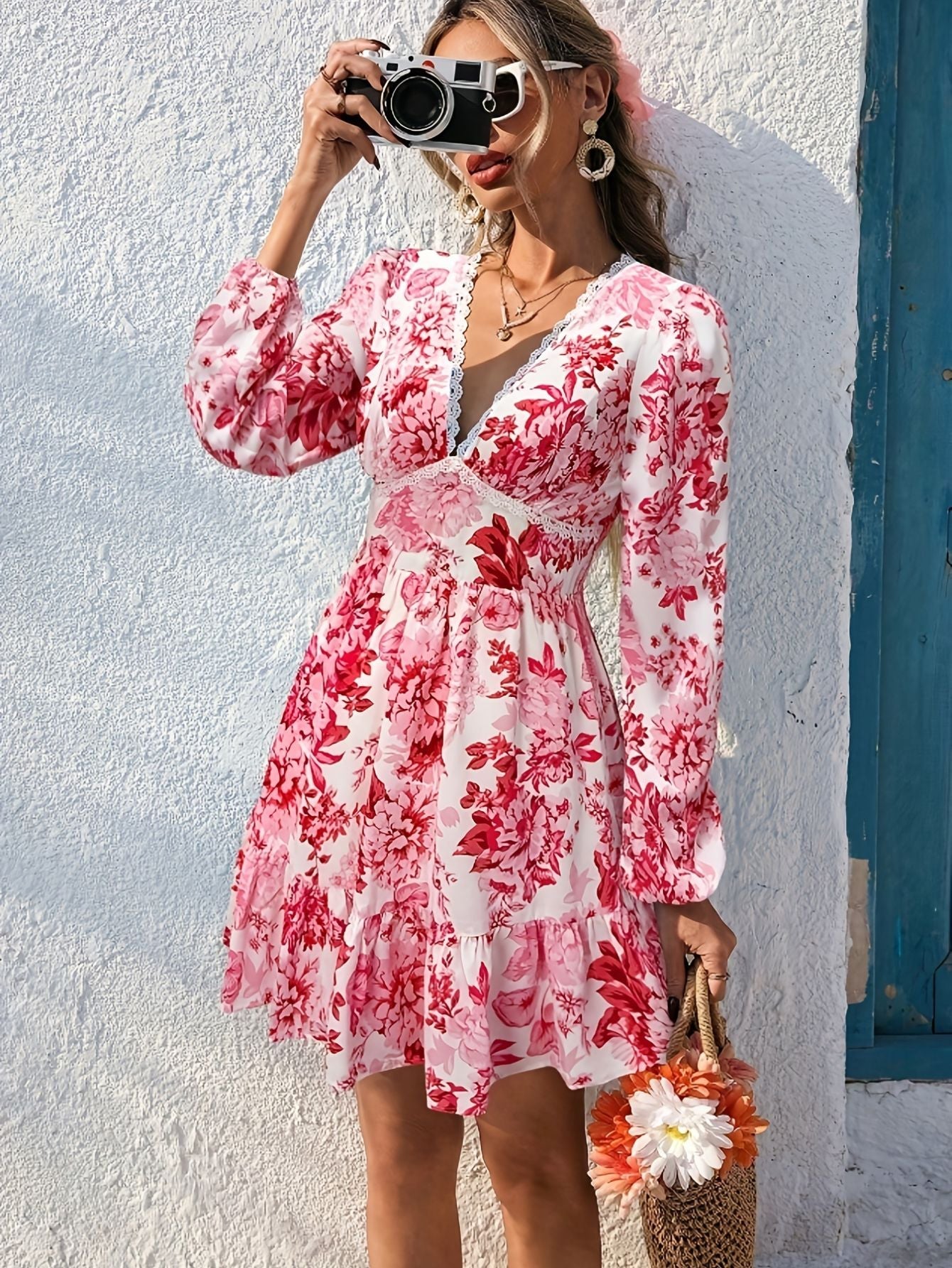 Women’s Floral V-Neck Mini Dress Marry Lou
