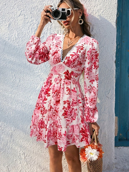 Women’s Floral V-Neck Mini Dress Marry Lou