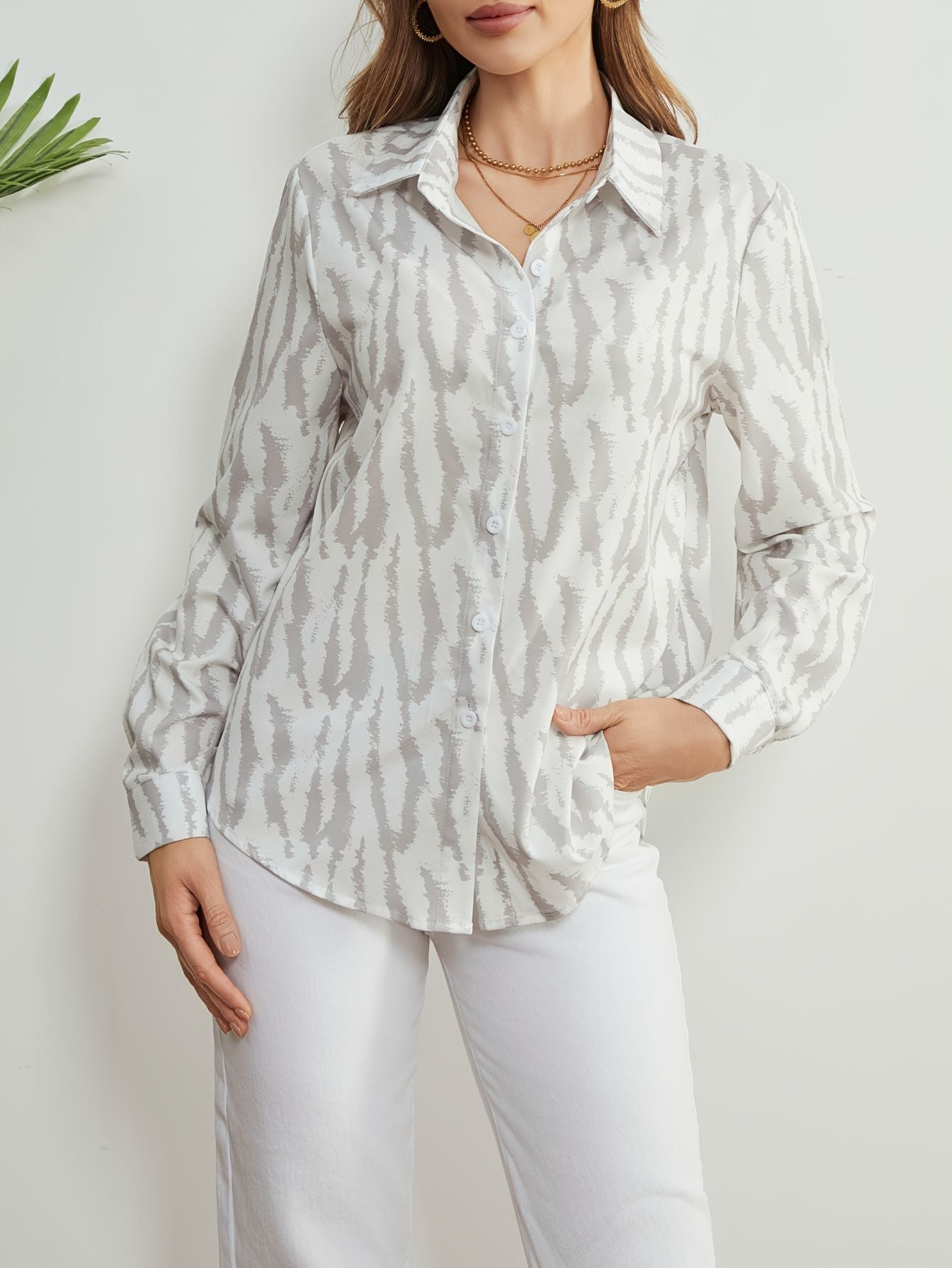 Women’s Geometric Print Long Sleeve Blouse Marry Lou