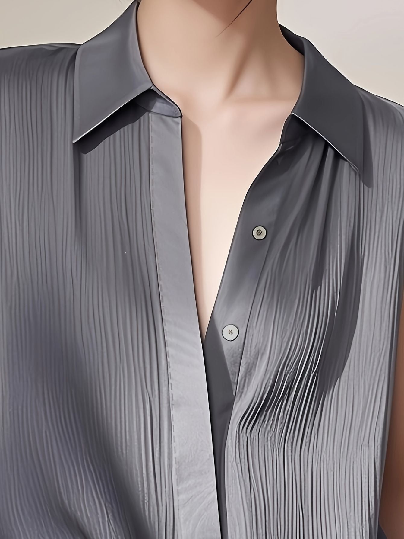 Women’s Sleeveless Satin Button Top Marry Lou