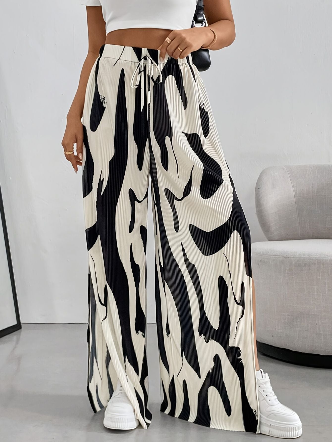 Women’s Wide-Leg Pants with Abstract Print Marry Lou