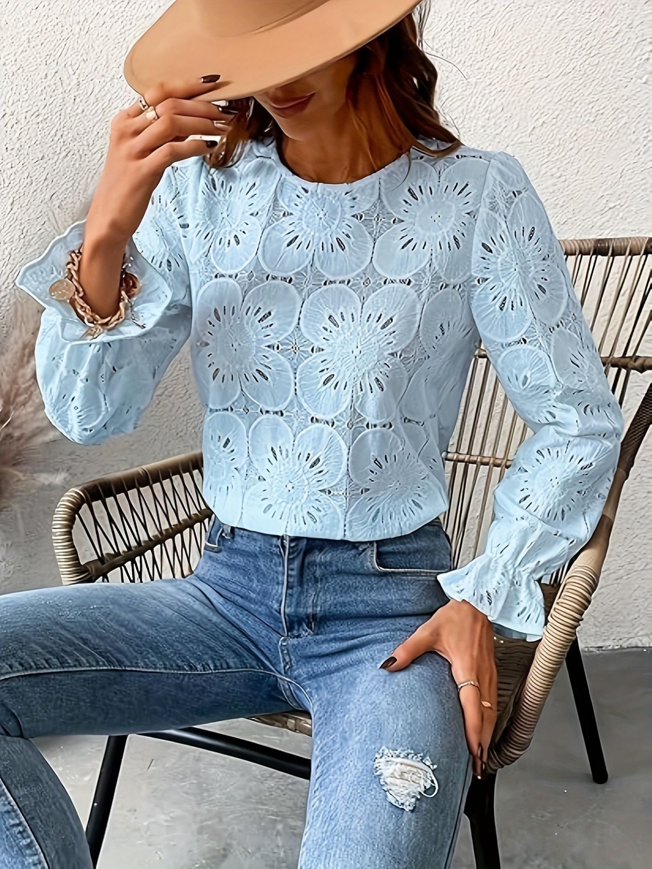 Women’s Lace Long Sleeve Floral Blouse Marry Lou