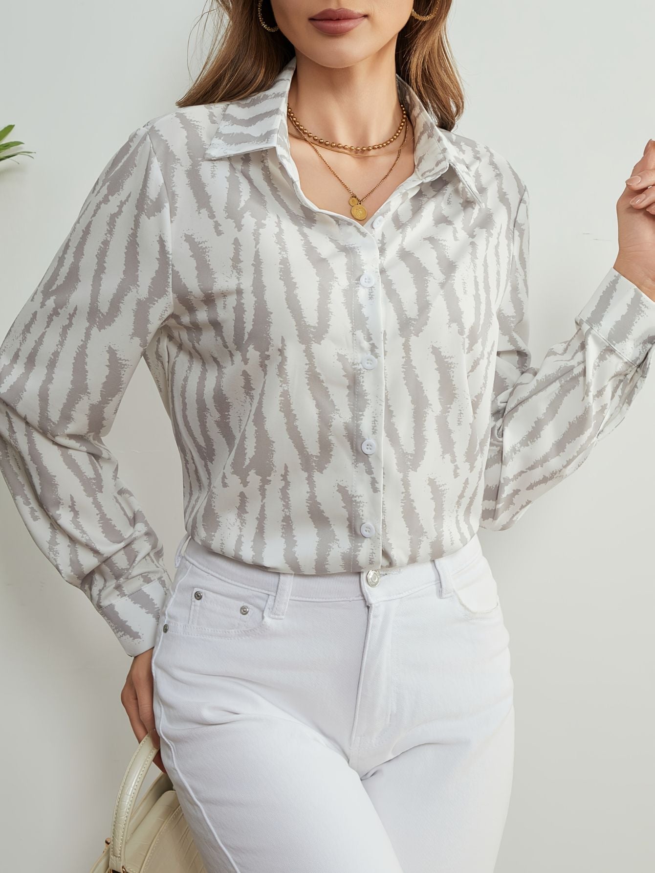 Women’s Geometric Print Long Sleeve Blouse Marry Lou