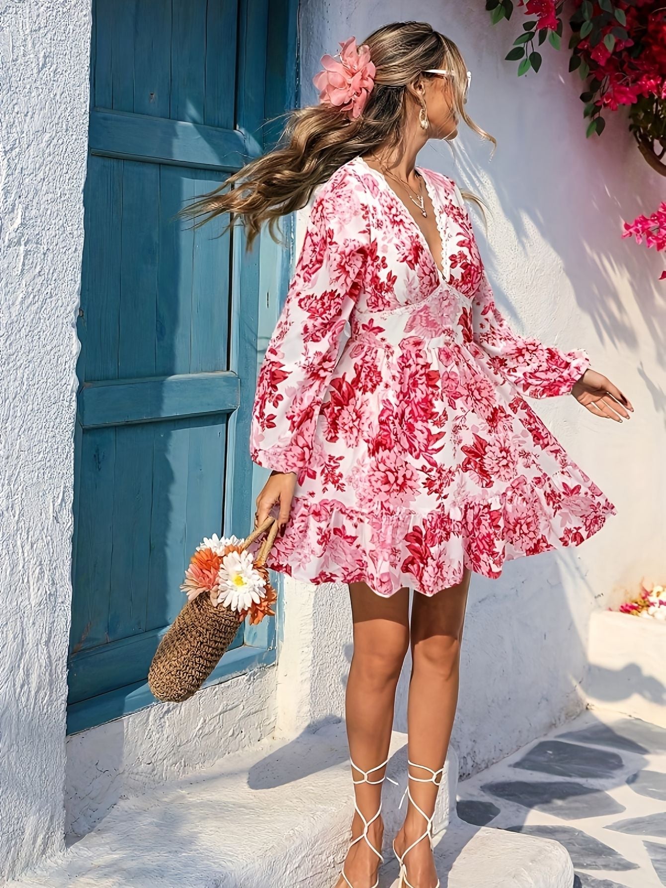 Women’s Floral V-Neck Mini Dress Marry Lou