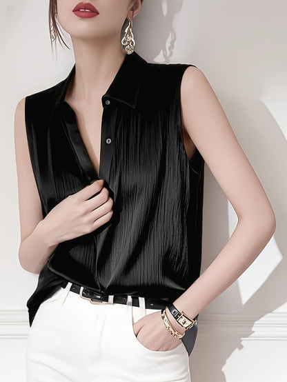 Women’s Sleeveless Satin Button Top Marry Lou