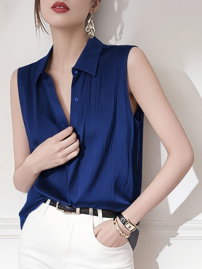 Women’s Sleeveless Satin Button Top Marry Lou